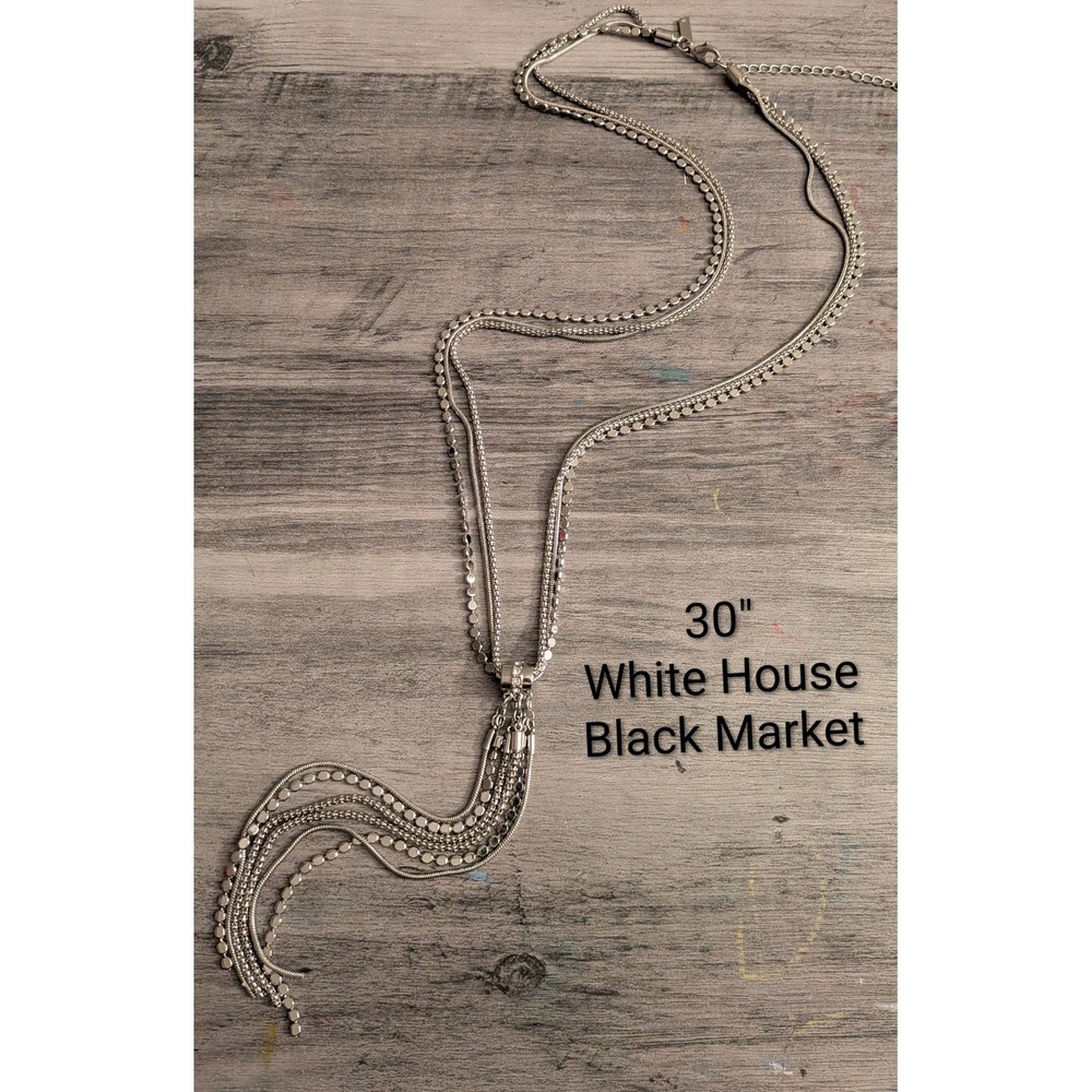 White House Black Market Silver Tone Multi Strand Tassel Necklace 30 Inch